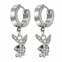 Boucles d'oreilles pendantes style rétro en forme de lapin, créoles en alliage avec strass roses, boucles d'oreilles animales mignonnes pour femmes