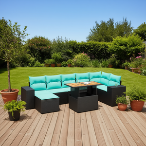 Set di divani da giardino in polyrattan nero da 8 pezzi con cuscini, mobili da esterno dal design contemporaneo - Product Image 2