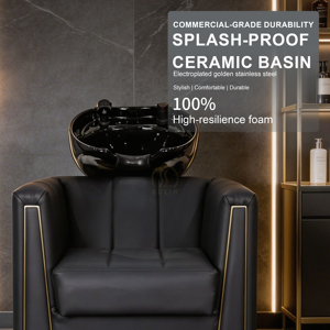 Fauteuil de Salon Haut de Gamme à Coutures Verticales, Station de Lavage de Luxe avec Cadre Doré et Bac en Céramique Inclinable, Livraison Économique, Personnalisable - Product Image 2
