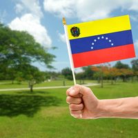 Nouveau drapeau double face imprimé en bois, mini, personnalisé du Venezuela, à prix réduit, pour défilés sportifs, fêtes et festivals, idéal pour la décoration.
