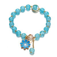 Gelang Liontin Bunga Daisy Kecil Grosir untuk Anak Perempuan, Warna Permen Musim Panas, Kristal Kaca, Gelang Manik-Manik