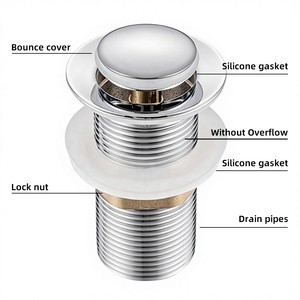 Vanne de vidange à <span class=keywords><strong>clic</strong></span>-<span class=keywords><strong>clac</strong></span> en laiton massif, légère et durable, à faible MOQ, avec fente G 1-1/4" chromée, pour lavabo salle de bain et cuisine, style européen - Product Image 4