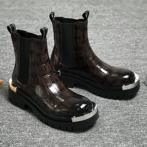 טרנד 53106 בסגנון מתכתי אופנתי גברים גברים מגפונים קרסול בגודל גדול עגולים מגפיים מעור גברים - Product Image 2