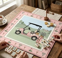 Tapis de Mahjong américain rose pour voiturette de golf, antidérapant, insonorisant, avec bordure motif balle de golf et trophée