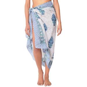 Sarong en coton imprimé à la main de qualité supérieure pour femmes, léger, idéal comme paréo de bikini, pour la plage et les vacances d'été - Product Image 2