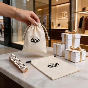 Pochette à bijoux en toile de coton écologique, petite, avec impression de logo personnalisé, pour peigne, parfum, cosmétiques, emballage cadeau, sac anti-poussière en coton - Product Image 4