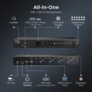 TESmart KVM 스위치 4 PC <span class=keywords><strong>3</strong></span> 모니터 DP + HDMI 4K 60Hz USB 충전 및 네트워크 허브 포함 거래 데스크 및 금융 분석용 - Product Image 2