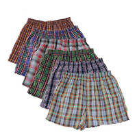 Caleçons Amples à Carreaux en Coton Tissé pour Hommes, Pyjamas, Sous-vêtements, Boxers Rayés Grande Taille pour Hommes