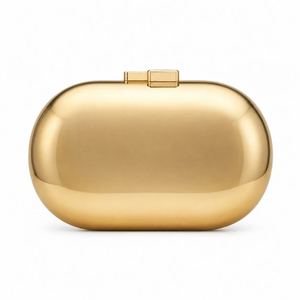 Sac de soirée de luxe personnalisé en métal doré, pochette ovale solide avec rabat, élégant sac à main pour soirée - Product Image 4