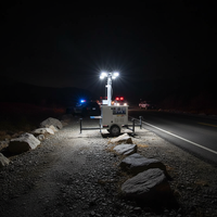 Tour d'éclairage mobile diesel solaire hybride LED ENERGYFIT sur remorque avec indice de protection IP65 pour les situations d'urgence et de sauvetage