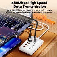 Nouveauté Chargeur de bureau 66W 10 ports 5xUSB C 5xUSB A |   Station de charge sécurisée pour téléphone et tablette |   Matériau PC compact