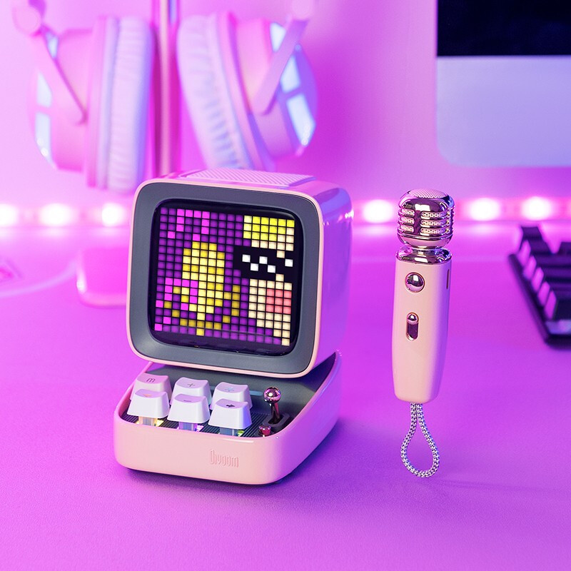 【未使用】DitooPro ピンク ポータブルスピーカー ピクセルアートデザイン Ditoo ピクセルアート Bluetooth スピーカー目覚まし時計 DIY
