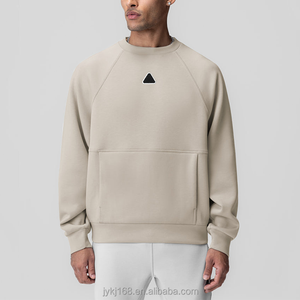 Men's Beige Oversized Crewneck Sweatshirt Premium Raglan Sleeve Pullover with Kangaroo Pocket Casual Streetwear Crewneck <strong>Jumper</strong> - Product Image 1