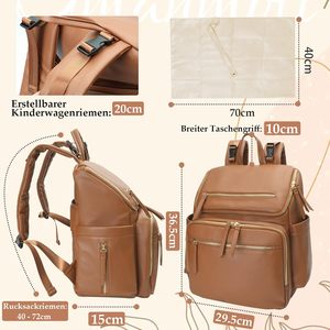 Mochila Pañalera MISS FONG de Cuero, Casual, Multifuncional, Gran Capacidad, Organizador con Colgador <span class=keywords><strong>para</strong></span> Cochecito, Color Marrón - Product Image 3