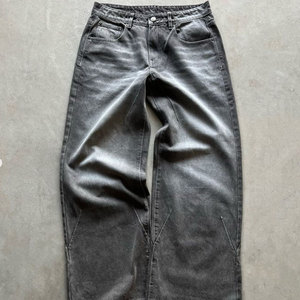 Đau Khổ Tùy chỉnh cao Eo Nút đóng cửa cổ điển rửa Baggy Jeans của nam giới tách denim ngăn xếp loe jeans unisex - Product Image 5