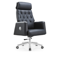 Fauteuil de conférence moderne en cuir de luxe confortable et de haute qualité avec hauteur réglable, base chromée et accoudoirs