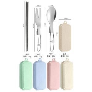 High Quality 18/10 Folding Knife Fork Spoon Silverware Flatware Set Travel Stainless Steel Portable With <b>Box</b> - Product Image 6