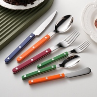 Couteau, fourchette et cuillère en acier inoxydable 304 avec poignée ABS, style nordique, rivets colorés, lavable au lave-vaisselle, poli miroir, pour steak