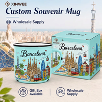 Tasse à café en céramique souvenir de Barcelone, Espagne, avec impression de dessin animé mignon, motif de monument du parc, design en grès, personnalisable OEM ODM, vente en gros