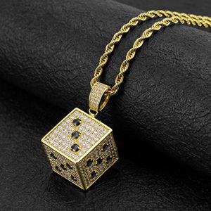 <span class=keywords><strong>Collana</strong></span> con Ciondolo a Dado Iced Out da <span class=keywords><strong>Uomo</strong></span> in Rame con Zirconi Cubici, Colore Oro e Argento, Gioielli Hip Hop, Accessori Moda - Product Image 2