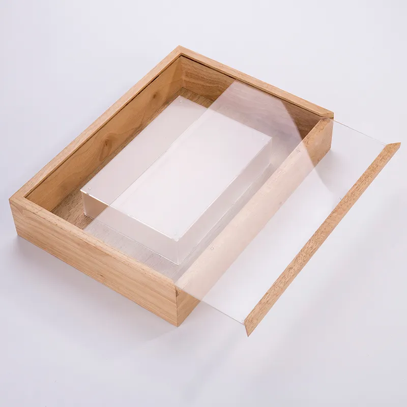 Wholesale Custom Unfinished Pine Sliding Gift Glass Acrylic Lid Wooden Box