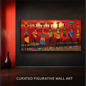 Cuadro de Cristal con Arte Africano, Impresión de Escena Colorida de Mujeres Bailando, <span class=keywords><strong>para</strong></span> Decoración de Interiores de Sala de Estar u Hotel - Product Image 1