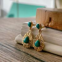 Boucles d'oreilles en pierre naturelle turquoise en gros avec cristaux en argent S925, artisanat de haute qualité, pierres précieuses pour cadeaux de bijoux