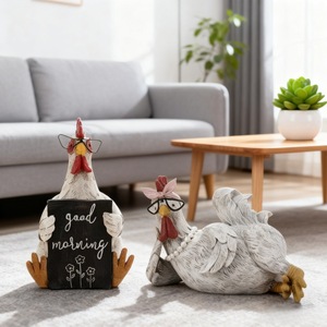Good Morning Chicken Resin Figurines 2Pcs Desk Decor <b>Office</b> <b>Supplies</b> Modern Farmhouse Style - Product Image 2