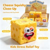 Jouet Squishy en forme de bloc de fromage avec visage amusant, jouet sensoriel anti-stress à presser, cadeau pour enfants, lot en boîte de présentation en gros