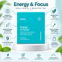 Pastilles énergétiques à la menthe poivrée avec caféine naturelle, L-théanine, vitamines B6 et B12, complément alimentaire à base de plantes, directement de l'usine, 9 unités