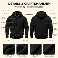Sweat à capuche zippé en polyester pour homme, multi-poches, avec badge brodé, style sport-casual, pour l'automne