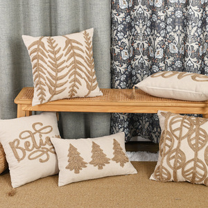 Fundas de almohada para el hogar con bordado de diseñador, fundas de cojines con patrón de plantas para sala de estar - Product Image 3