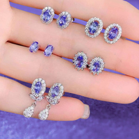 Perhiasan Mewah Batu Permata Alami Kustom, Anting Stud Amethyst Motif Bunga Trendi untuk Wanita, Hadiah Pernikahan dan Pertunangan