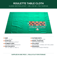 Tapis de Roulette de Casino Personnalisé en Gros 280x155cm en Feutre Imprimé avec A paris pour Fournisseur d'Équipements de Salles de Jeu de Casino