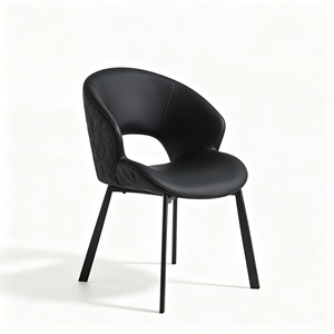 Modern Hollow Cutout PU Leather <b>Dining</b> <b>Chair</b> | Curved Upholstered Accent <b>Chair</b> with Matte <b>Black</b> Metal Legs for <b>Dining</b> Room - Product Image 1