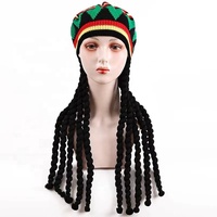Cosplay Jamaican Trenzas Sucias Pelucas Octogonales Hilos de Lana Halloween Reggae Sombreros Boinas de Paja para Decoraciones de Fiesta Suministros