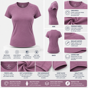 Women's Gym T-Shirt Purple <b>Raglan</b> Sleeve Moisture Wicking Quick Dry 4-Way Stretch Activewear Custom Design OEM ODM - Product Image 2