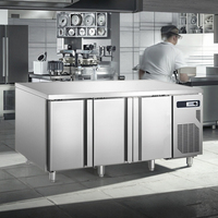 Réfrigérateur commercial sous comptoir en acier inoxydable, refroidissement par air, 2 portes, plan de travail horizontal pour cuisine professionnelle