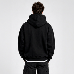 Sweat à capuche zippé noir pour homme en molleton 100% coton, coupe oversize, hiver, poche kangourou, style streetwear décontracté, personnalisable - Product Image 3