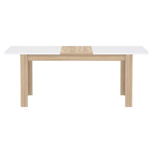 <span class=keywords><strong>Table</strong></span> à manger extensible au design moderne 160 cm Plateau laqué <span class=keywords><strong>blanc</strong></span> et base en bois naturel - Product Image 3