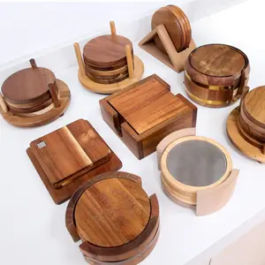 Großhandel leere Holz Untersetzer benutzer definierte Holz runde saugfähige Schiefer Untersetzer für Getränke gesetzt