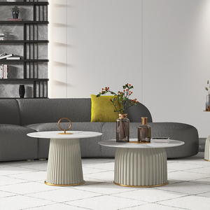 Table basse de salon industrielle de haute qualité, en béton rainuré, peinture ciment, plateau en marbre - Product Image 6