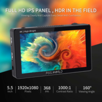 FEELWORLD LUT5E 5,5 pulgadas alto brillo 1600nit pantalla táctil DSLR Cámara Monitor de campo F970 alimentación externa e instalación Kit 4K HDMI