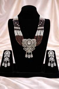 Parure de collier et boucles d'oreilles en diamant américain plaqué argent de haute qualité pour mariée, bijoux de mode pour femmes et jeunes filles - Product Image 3