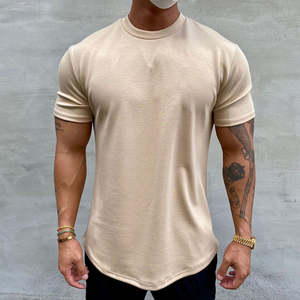 T-shirt pour homme OEM, nouveau, coupe ajustée, long, ourlet incurvé, musclé, ajusté, pour la salle de sport, 95% coton, 5% élasthanne - Product Image 2