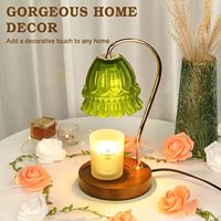 Lampe chauffe-cire électrique à abat-jour en verre et base en bois, avec minuterie et variateur d'intensité, pour l'aromathérapie et la chambre à coucher