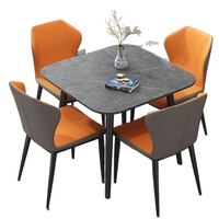 Table à manger moderne carrée en pierre frittée brillante avec chaises, table de réception et de réunion décontractée, mobilier d'intérieur pour petit appartement