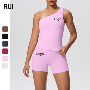 ชุดโยคะ RUIQUWIN 2026 สำหรับผู้หญิง เสื้อชั้นในกีฬาแบบไร้ตะเข็บไหล่เดียว กางเกงขาสั้นเอวสูงยกกระชับสะโพก ระบายอากาศได้ดี แห้งเร็ว เหมาะสำหรับออกกำลังกาย - Product Image 1