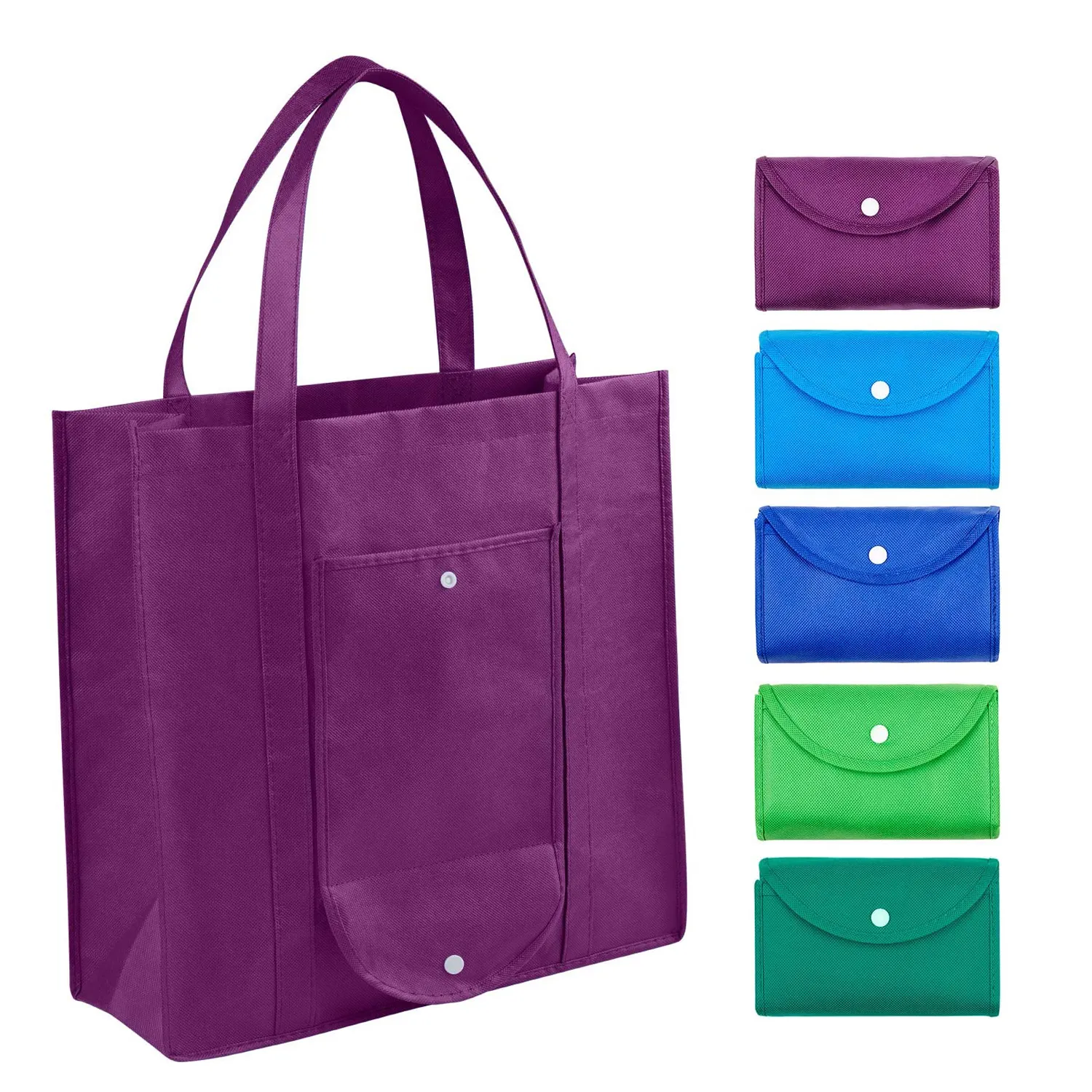 थोक कस्टम लोगो पुन: प्रयोज्य Foldable रंगीन किराने की खरीदारी यात्रा बैग गैर बुना बैग ले जाना