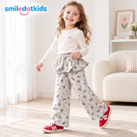 Pantalon large personnalisé Smiledotkids pour enfants, gris, imprimé cœurs et nœuds, taille à cordon de serrage, doux, OEM ODM, pour petites filles, vente en gros